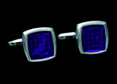 Silver Blue Squares Mens Stainless Steel Square Cufflinks for Shirt with Box - Hand Crafted Perfect Gift